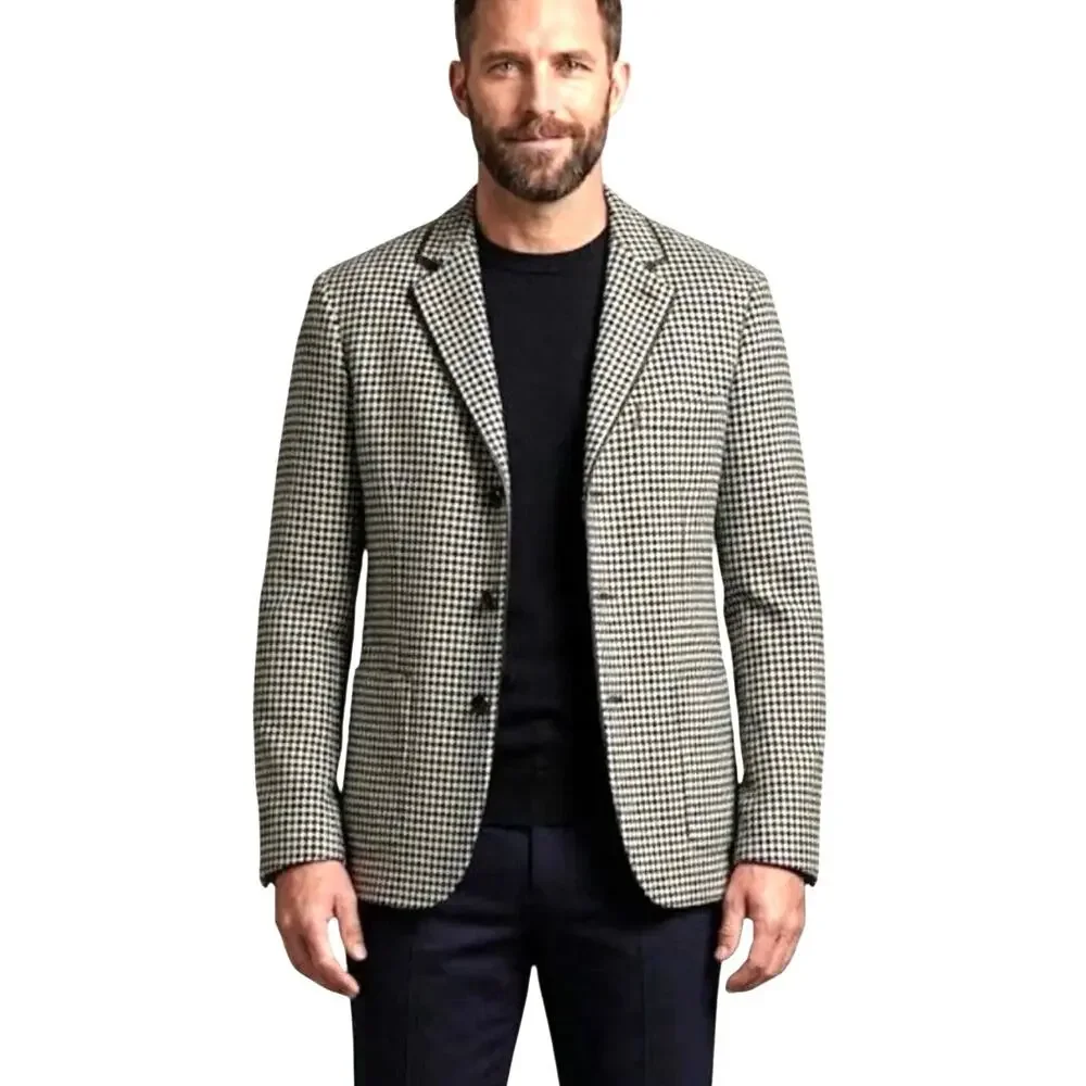 THE KOOPLES Men’s Wool Blend Black And White Houndstooth Blazer